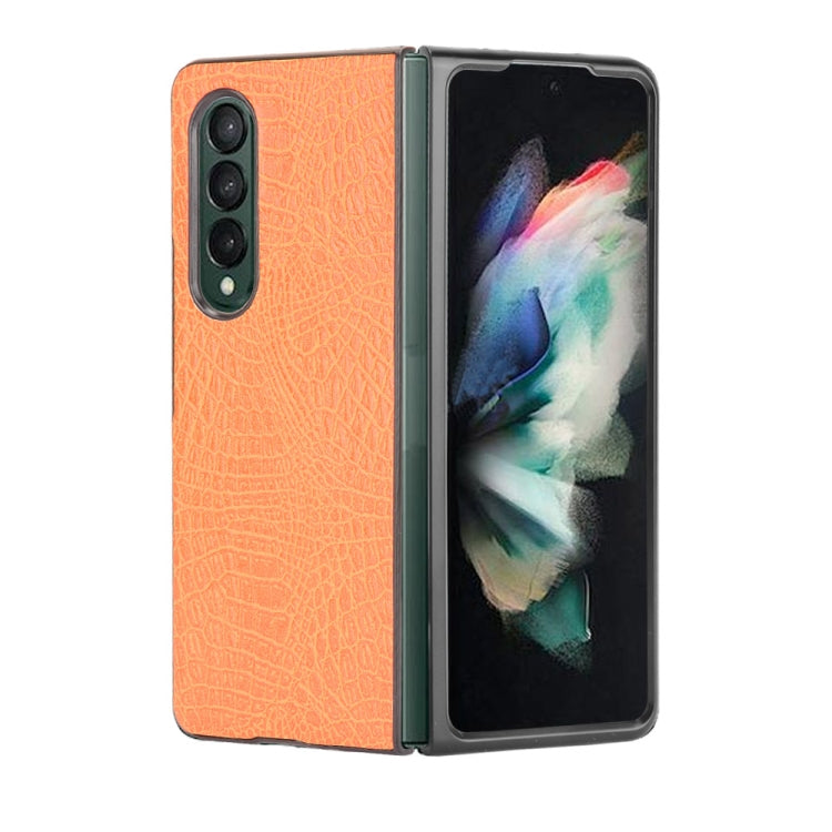 For Samsung Galaxy Z Fold3 5G Shockproof Crocodile Texture PC + PU Case(Orange)