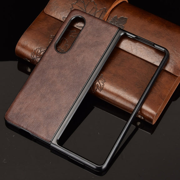 For Samsung Galaxy Z Fold3 5G Shockproof Litchi Texture PC + PU Case(Brown)
