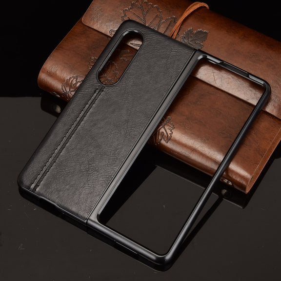 For Samsung Galaxy Z Fold3 5G Shockproof Sewing Cow Pattern Skin PC + PU + TPU Case(Black)