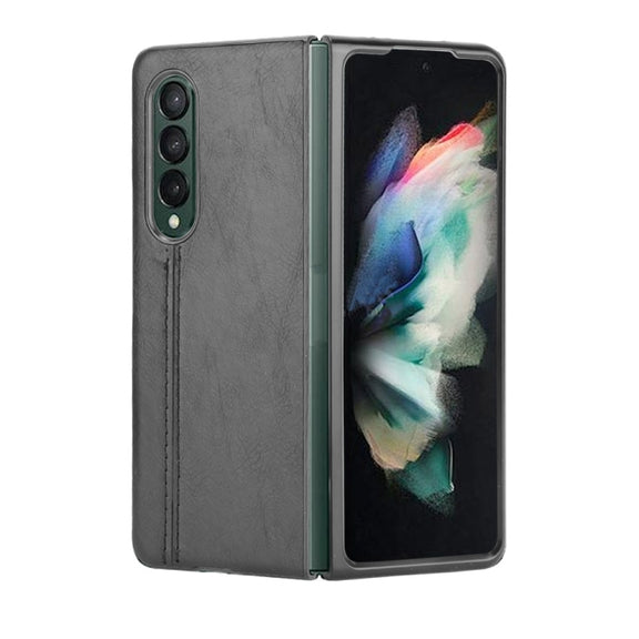For Samsung Galaxy Z Fold3 5G Shockproof Sewing Cow Pattern Skin PC + PU + TPU Case(Black)