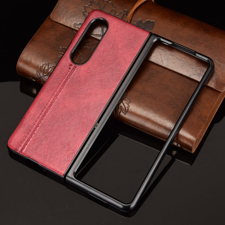 For Samsung Galaxy Z Fold3 5G Shockproof Sewing Cow Pattern Skin PC + PU + TPU Case(Red)