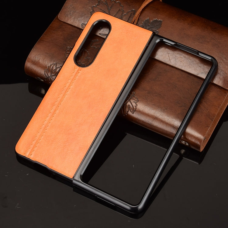 For Samsung Galaxy Z Fold3 5G Shockproof Sewing Cow Pattern Skin PC + PU + TPU Case(Orange)