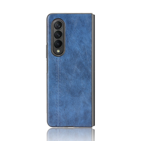 For Samsung Galaxy Z Fold3 5G Shockproof Sewing Cow Pattern Skin PC + PU + TPU Case(Blue)