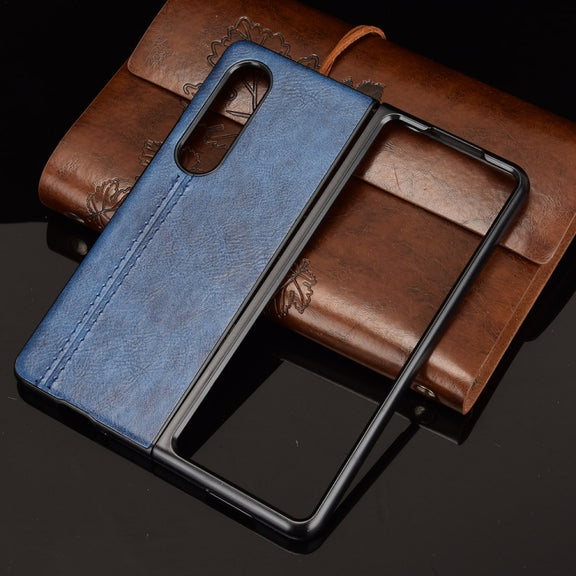 For Samsung Galaxy Z Fold3 5G Shockproof Sewing Cow Pattern Skin PC + PU + TPU Case(Blue)