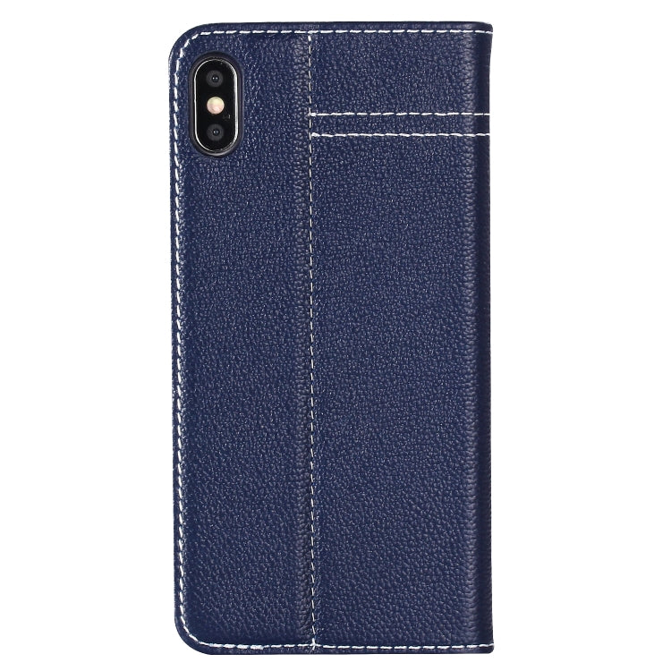 For iPhone XR GEBEI Top-grain Leather Horizontal Flip Protective Case with Holder & Card Slots(Blue)