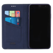 For iPhone XR GEBEI Top-grain Leather Horizontal Flip Protective Case with Holder & Card Slots(Blue)