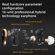 KZ ZAS 16-unit Ring Iron In-ear Wired Earphone, Mic Version(Black)