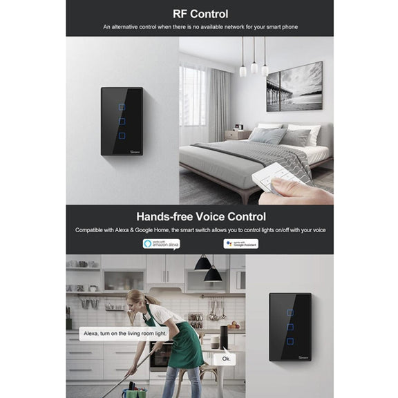 Sonoff T3 US-TX 433 RF WIFI Smart Remote Control Wall Touch Switch, US Plug, Style:Single Button
