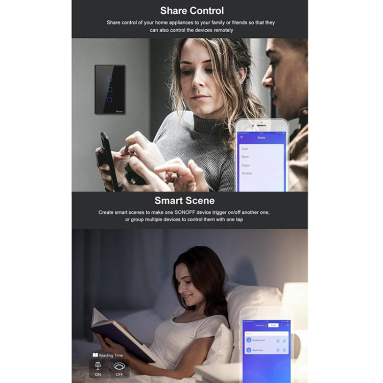 Sonoff T3 US-TX 433 RF WIFI Smart Remote Control Wall Touch Switch, US Plug, Style:Single Button