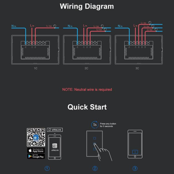 Sonoff T3 US-TX 433 RF WIFI Smart Remote Control Wall Touch Switch, US Plug, Style:Single Button