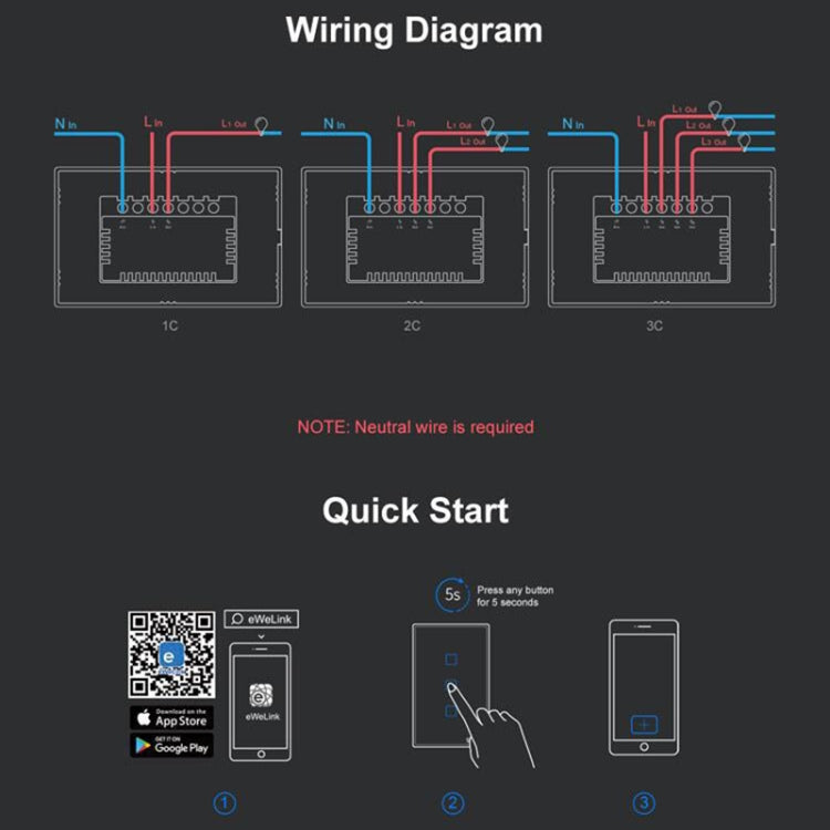 Sonoff T3 US-TX 433 RF WIFI Smart Remote Control Wall Touch Switch, US Plug, Style:Three Buttons