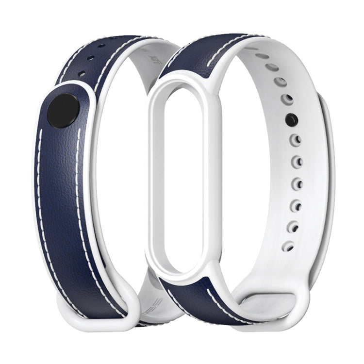 For Xiaomi Mi Band 5/6/7 MIJOBS TPU + Leather Watch Band(Blue+White) - Watch Bands by MIJOBS