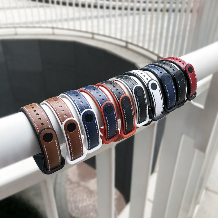 For Xiaomi Mi Band 5/6/7 MIJOBS TPU + Leather Watch Band(Blue+White) - Watch Bands by MIJOBS