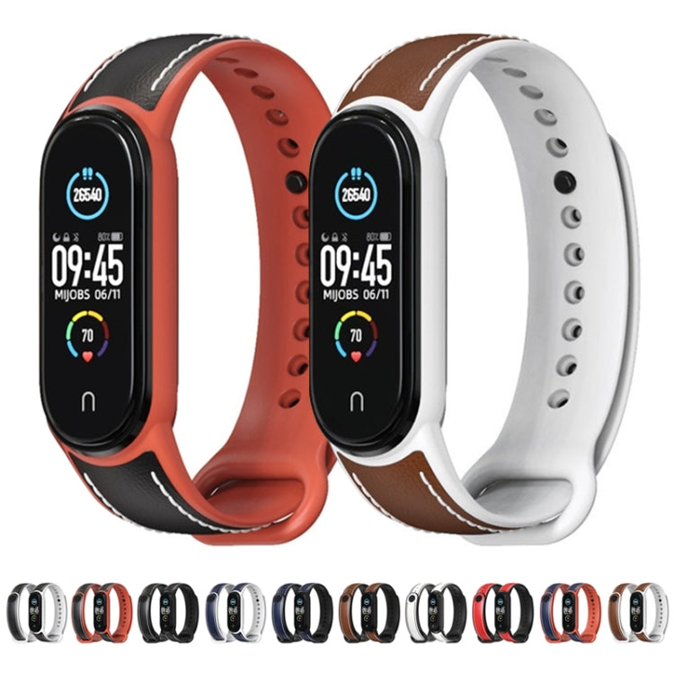 For Xiaomi Mi Band 5/6/7 MIJOBS TPU + Leather Watch Band(Blue+White) - Watch Bands by MIJOBS