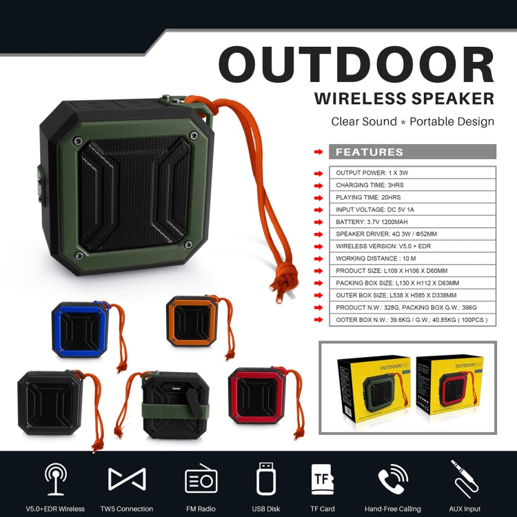 New Rixing NR-103 Mini TWS Bluetooth Speaker with Lanyard(Orange)