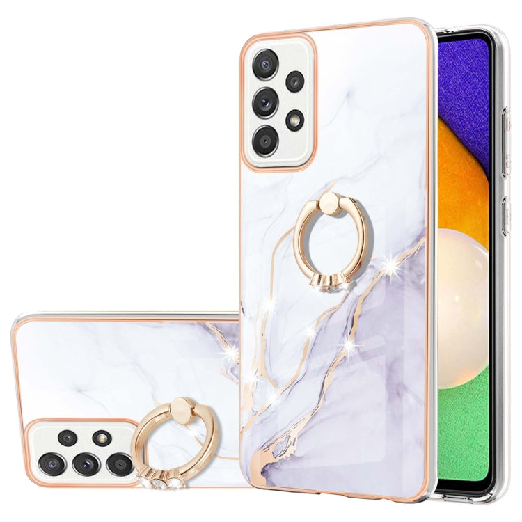 For Samsung Galaxy A52 5G / 4G Electroplating Marble Pattern IMD TPU Shockproof Case with Ring Holder(White 006)