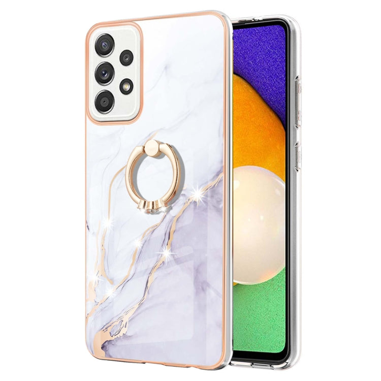 For Samsung Galaxy A52 5G / 4G Electroplating Marble Pattern IMD TPU Shockproof Case with Ring Holder(White 006)