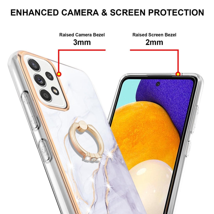 For Samsung Galaxy A52 5G / 4G Electroplating Marble Pattern IMD TPU Shockproof Case with Ring Holder(White 006)