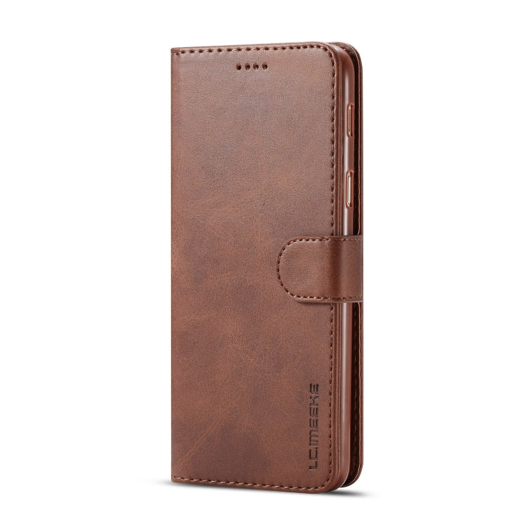 For Galaxy A6 Plus (2018) LC.IMEEKE Calf Texture Horizontal Flip Leather Case, with Holder & Card Slots & Wallet(Brown)
