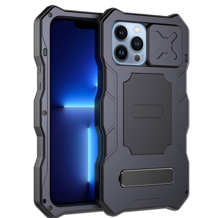 For iPhone 12 / 12 Pro Camshield Shockproof Life Water-resistant Dustproof Metal Case with Holder(Black)