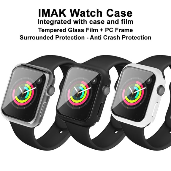 IMAK Shockproof PC Protective Case with Tempered Glass Film For Apple Watch Series 3 & 2 & 1 42mm(Black) - Watch Cases by imak