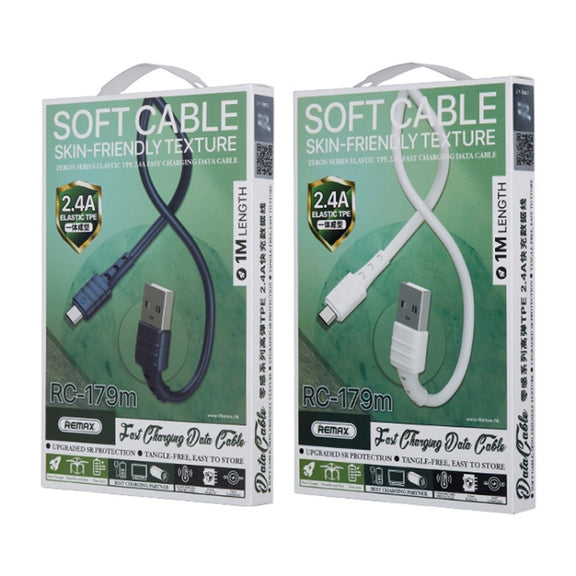 REMAX RC-179m  2.4A Micro USB High Elastic TPE Fast Charging Data Cable, Length: 1m(Blue)