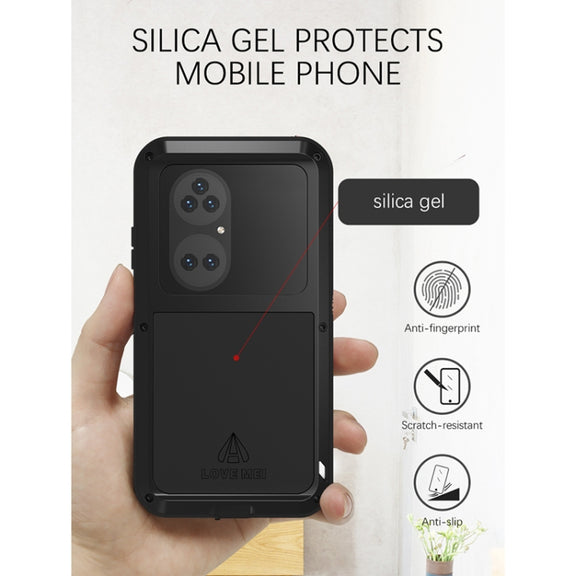 For Huawei P50 Pro LOVE MEI Metal Shockproof Water-resistant Dustproof Protective Phone Case without Glass(Black)