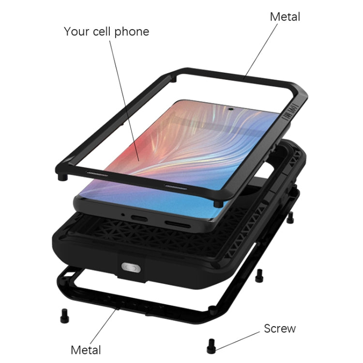 For Huawei P50 Pro LOVE MEI Metal Shockproof Water-resistant Dustproof Protective Phone Case without Glass(Black)