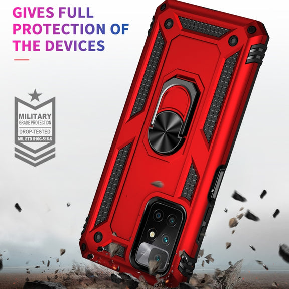 For Xiaomi Redmi 10 Shockproof TPU + PC Phone Case with 360 Degree Rotating Holder(Red)