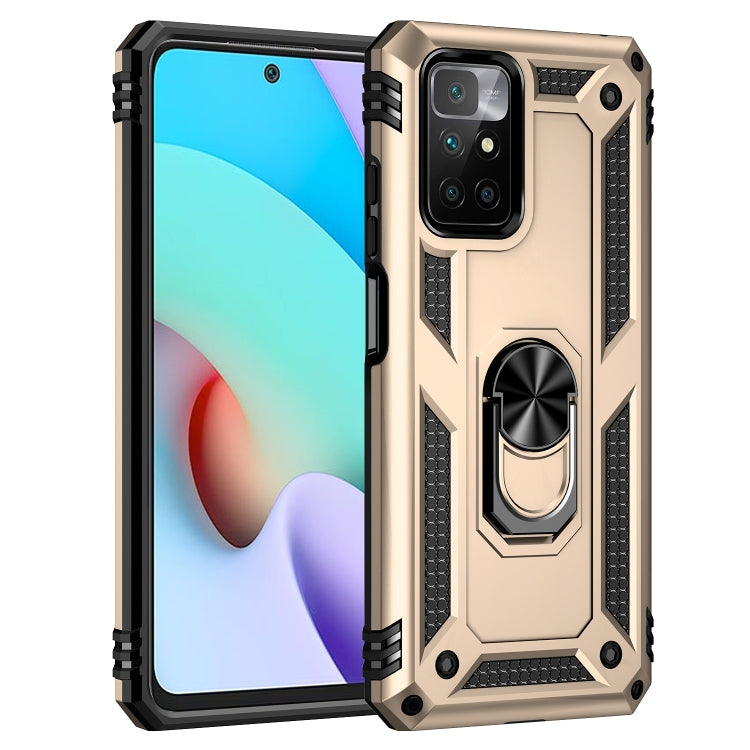For Xiaomi Redmi 10 Shockproof TPU + PC Phone Case with 360 Degree Rotating Holder(Gold)