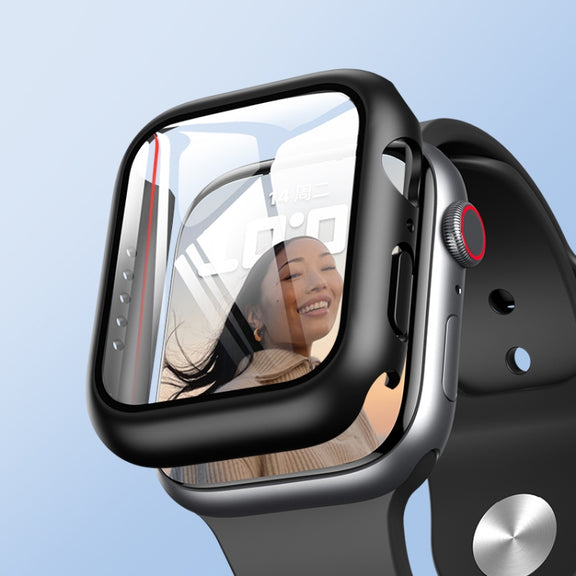 ROCK 2 in 1 PC Frame + Tempered Glass Protector Case For Apple Watch Series 9 / 8 / 7 41mm(Black) - Watch Cases by ROCK