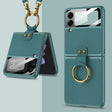 For Samsung Galaxy Z Flip3 5G GKK Ultra-thin PC + PU Phone Case with Ring & Strap(Dark Green) - Galaxy Phone Cases by GKK | Online Shopping South Africa | PMC TechLife | Buy Now Pay Later Mobicred
