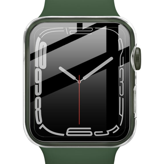 imak PC Case with Tempered Glass Film For Apple Watch Series 8 / 7 45mm(Transparent) - Watch Cases by imak