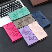 For Samsung Galaxy A73 5G Two Butterflies Embossing Leather Phone Case(Green)