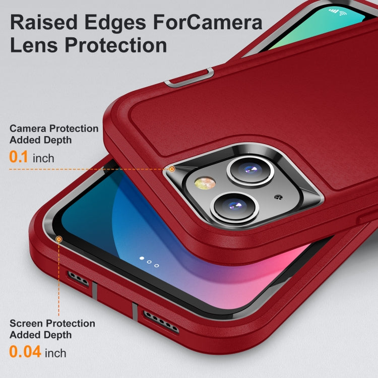 For iPhone 13 3 in 1 Rugged Holder Phone Case(Red + Black)