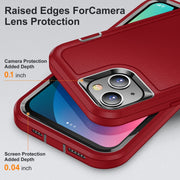 For iPhone 13 3 in 1 Rugged Holder Phone Case(Red + Black)