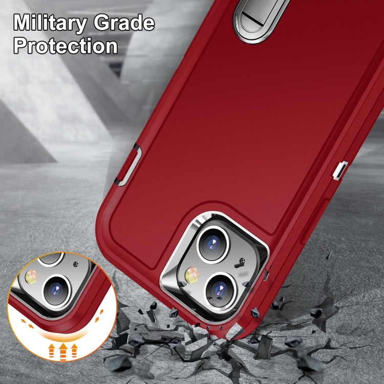 For iPhone 13 3 in 1 Rugged Holder Phone Case(Red + Black)