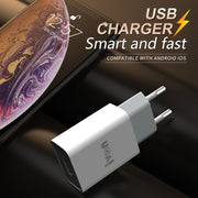 IVON AD-33 2 in 1 2.1A Single USB Port Travel Charger + 1m USB to 8 Pin Data Cable Set, EU Plug(White)