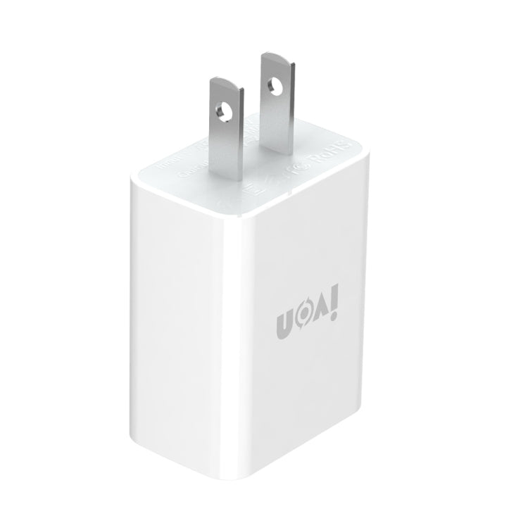 IVON AD-33 2 in 1 2.1A Single USB Port Travel Charger + 1m USB to 8 Pin Data Cable Set, US Plug(White)