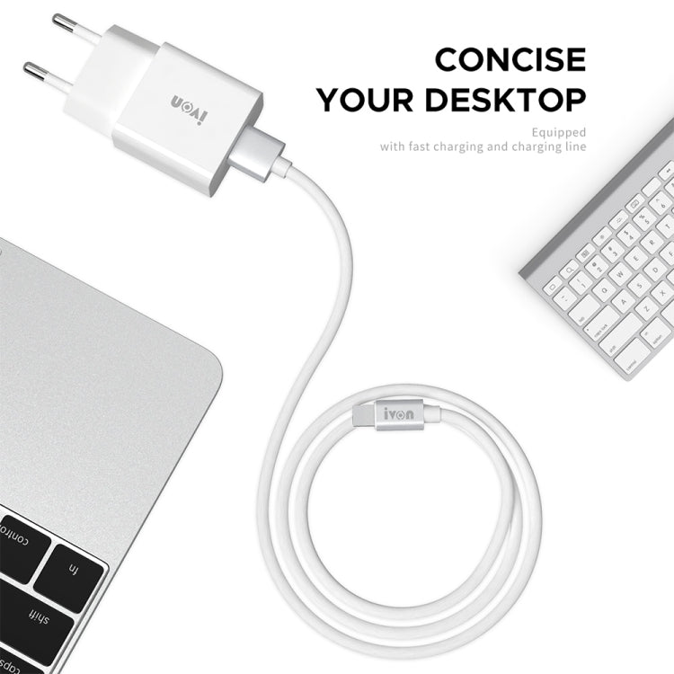 IVON AD-35 2 in 1 18W QC3.0 USB Port Travel Charger + 1m USB to Micro USB Data Cable Set, US Plug(White)
