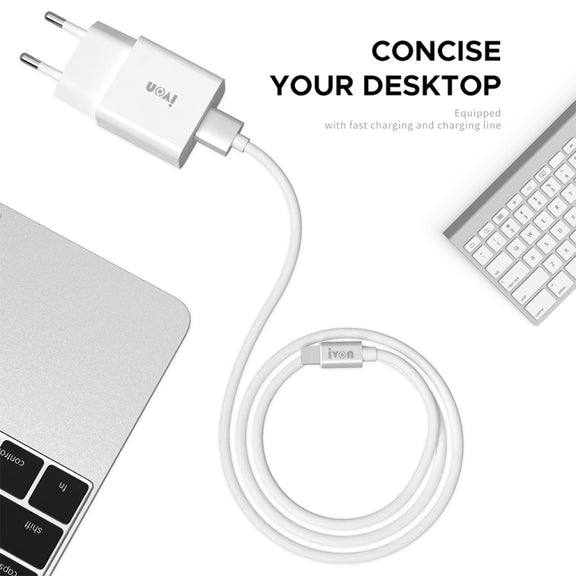IVON AD-35 2 in 1 18W QC3.0 USB Port Travel Charger + 1m USB to Micro USB Data Cable Set, US Plug(White)