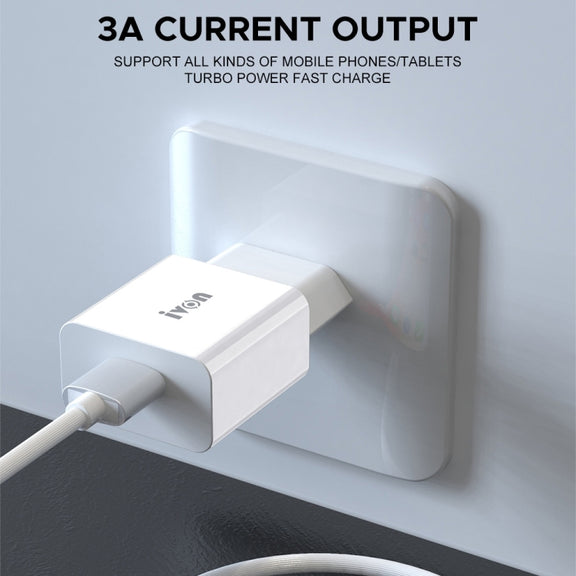 IVON AD-35 2 in 1 18W QC3.0 USB Port Travel Charger + 1m USB to Micro USB Data Cable Set, US Plug(White)