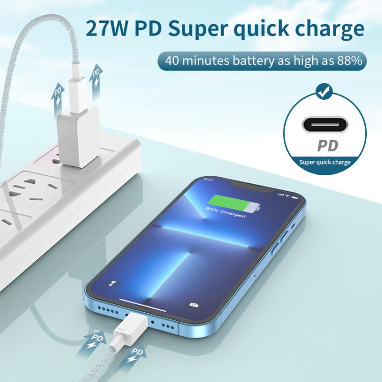 27W PD USB-C / Type-C to 8 Pin Fast Charging Braided Data Cable, Cable Length: 1m(Green)