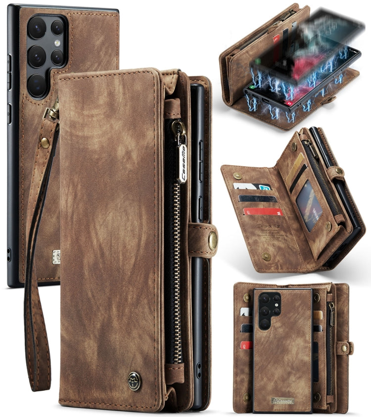 For Samsung Galaxy S22 Ultra 5G CaseMe-008 Detachable Multifunctional Horizontal Flip Leather Case(Brown)