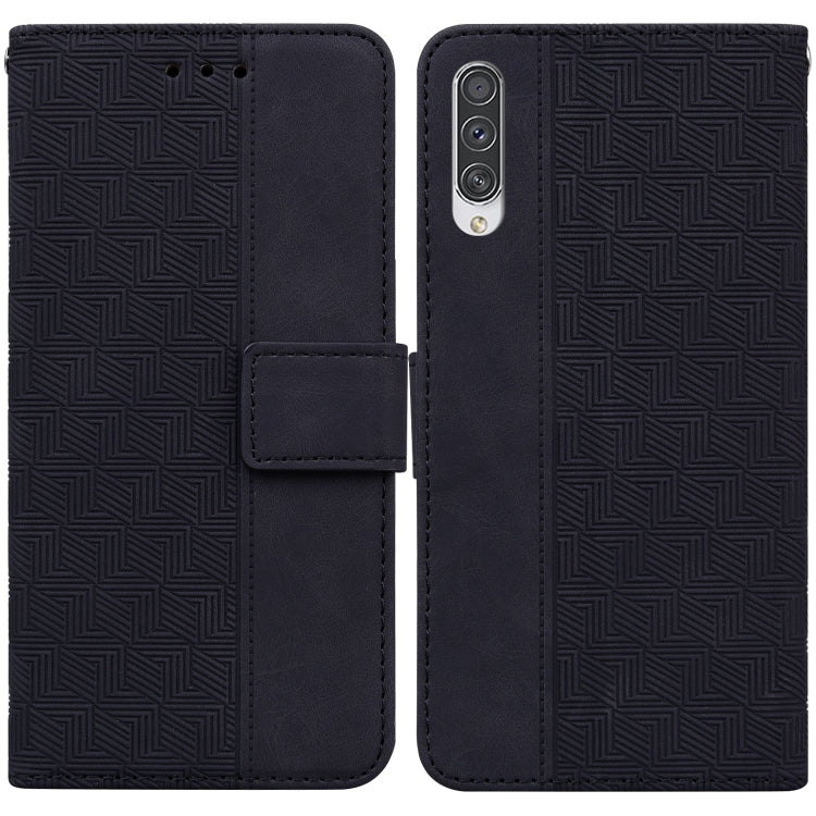 For Samsung Galaxy A70 / A70s Geometric Embossed Leather Phone Case(Black)