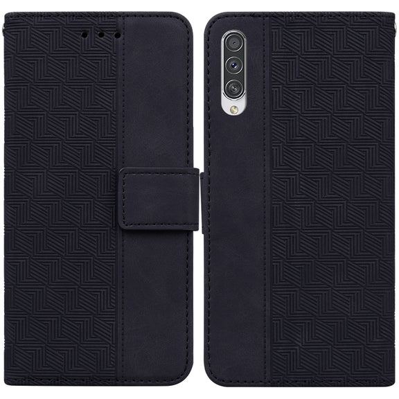 For Samsung Galaxy A70 / A70s Geometric Embossed Leather Phone Case(Black)