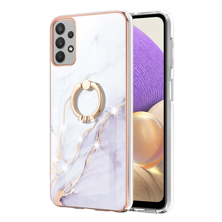 Samsung Galaxy A53 5G Electroplating Marble IMD TPU Phone Case with Ring Holder(White 006)