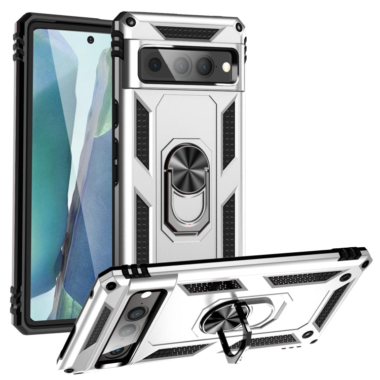 For Google Pixel 7 Pro Shockproof TPU + PC Protective Case with 360 Degree Rotating Holder(Silver)