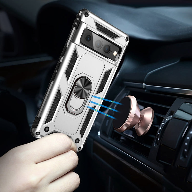 For Google Pixel 7 Pro Shockproof TPU + PC Protective Case with 360 Degree Rotating Holder(Silver)