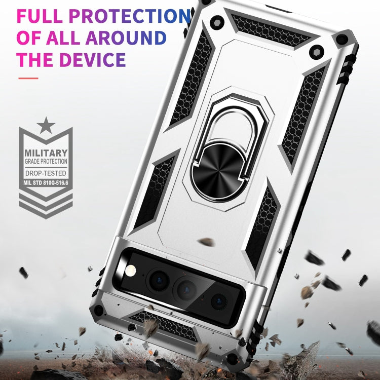 For Google Pixel 7 Pro Shockproof TPU + PC Protective Case with 360 Degree Rotating Holder(Silver)